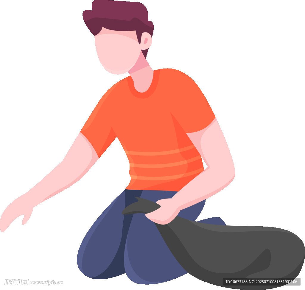 男子跪地捡拾物品