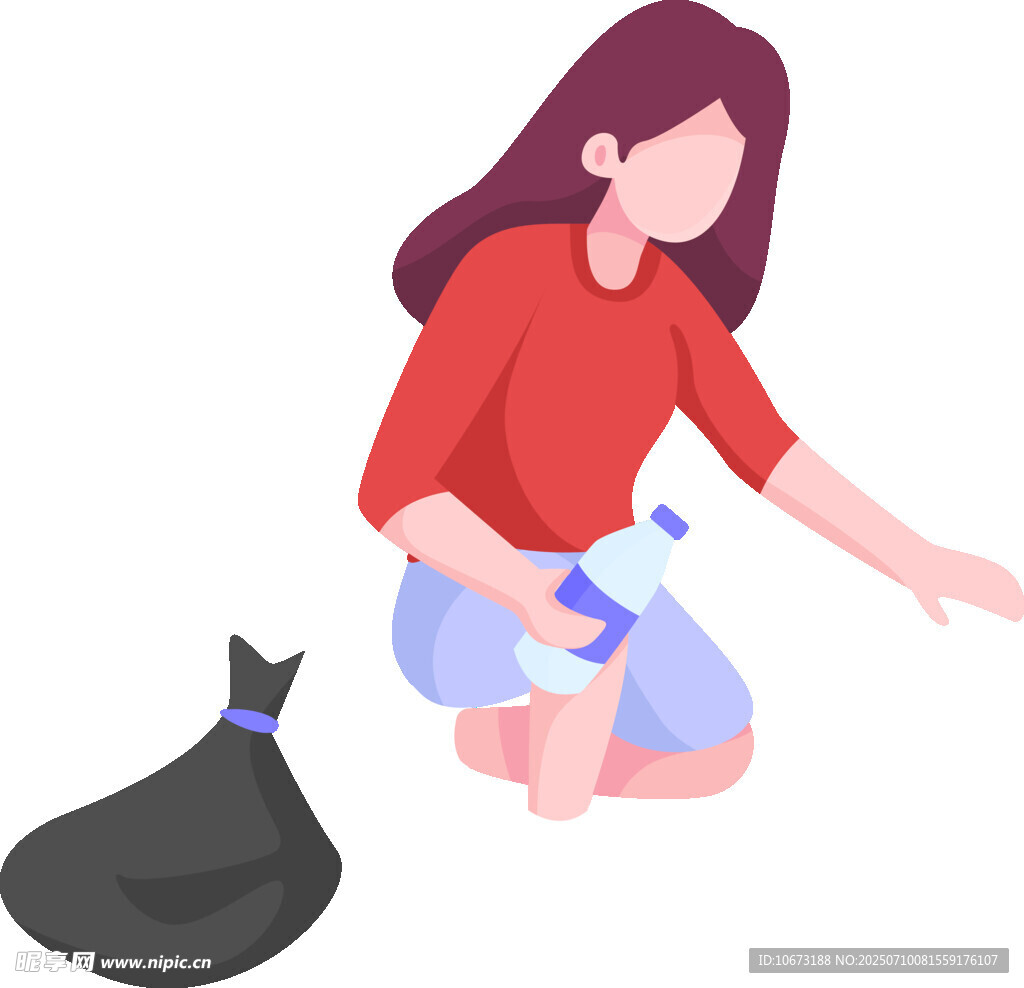 女子喂黑猫