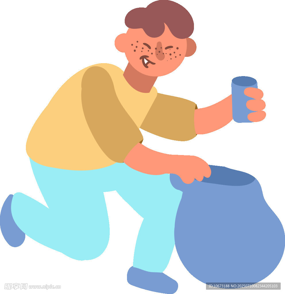 男子跪地倒水进陶罐