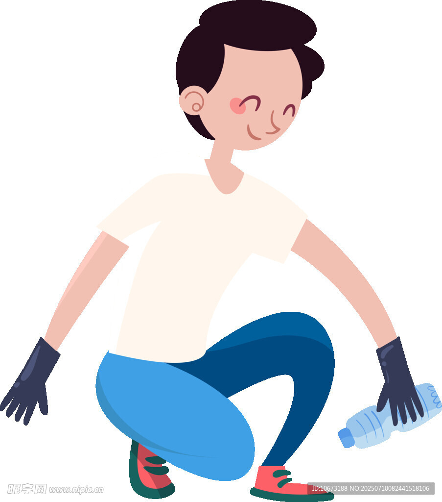 男子戴手套捡拾塑料瓶