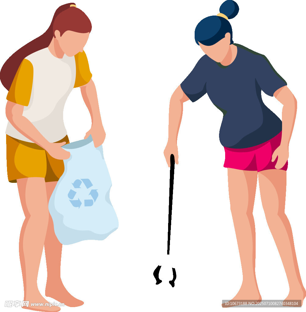 两位女性进行垃圾清理行动