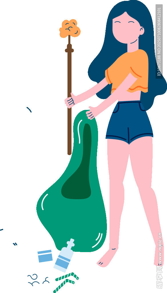 女孩持吉他的创意插画