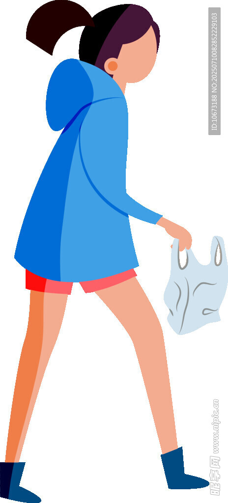 女孩拎购物袋行走