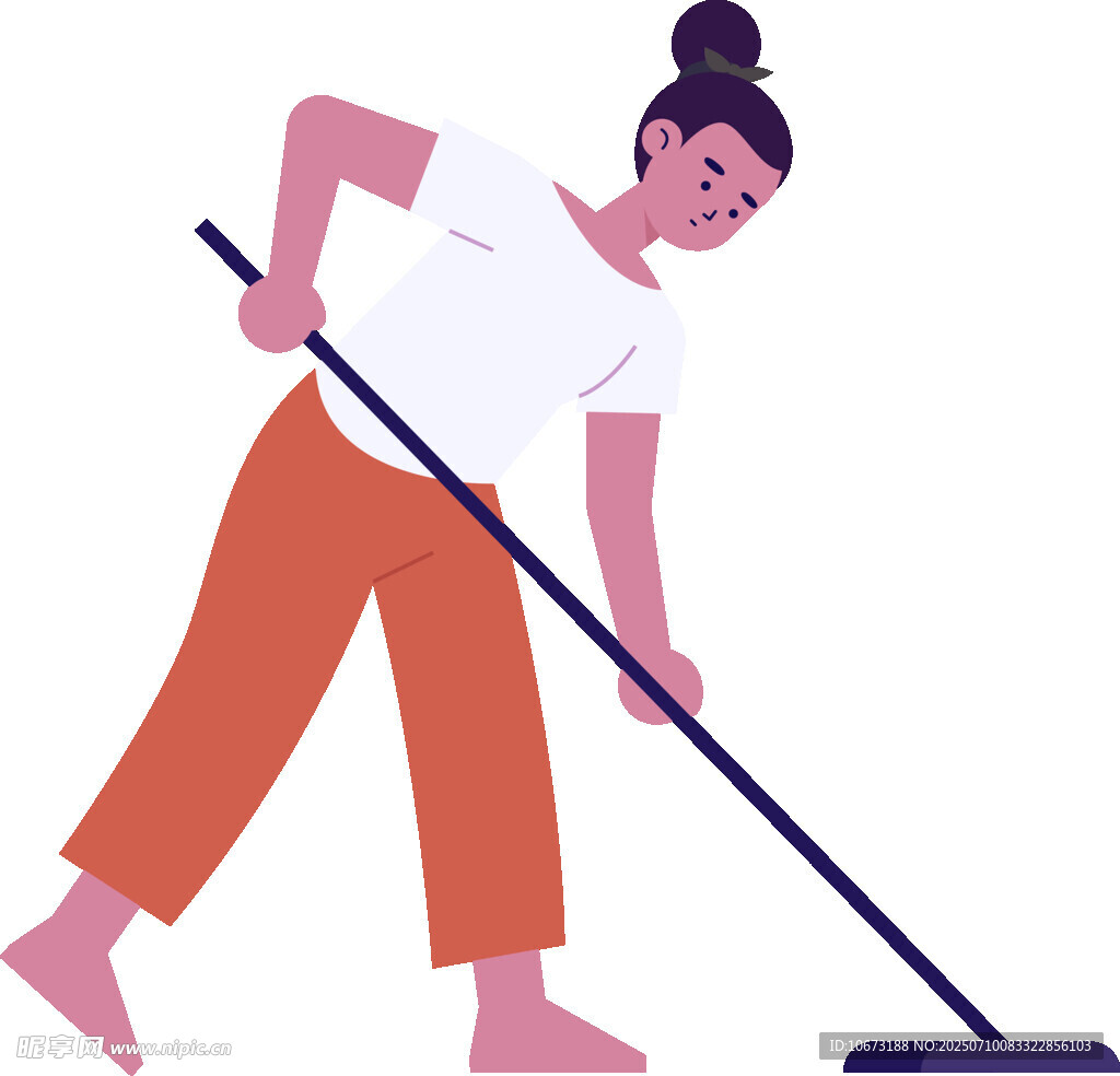 女性手持拖把认真清洁