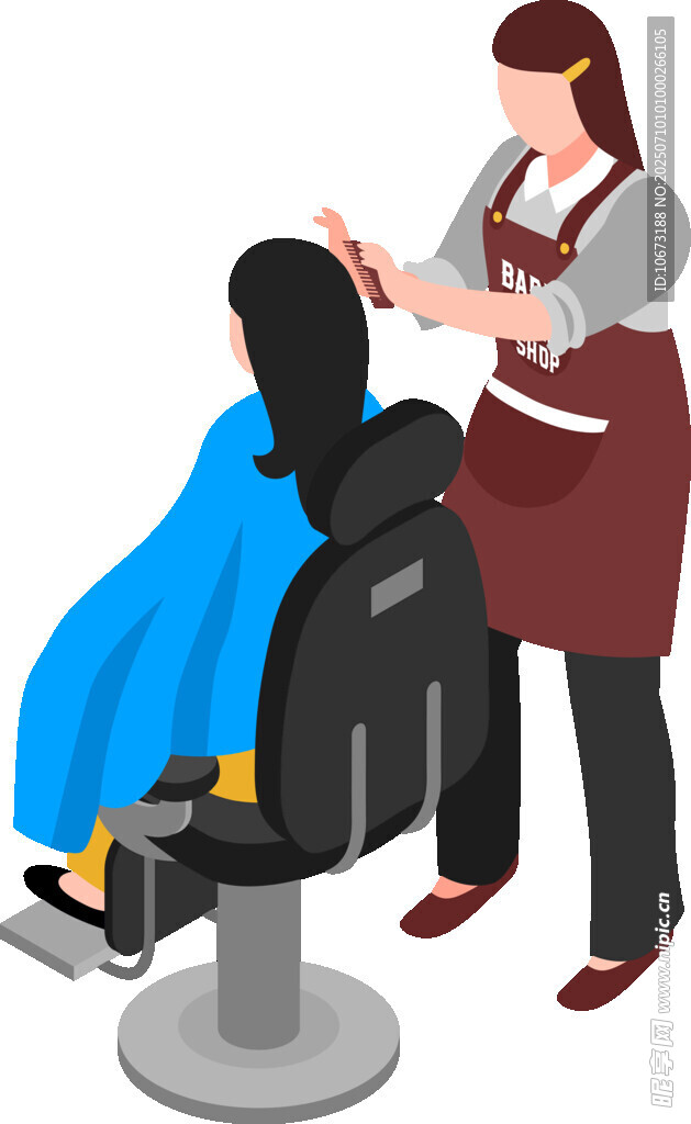 女士为顾客理发场景