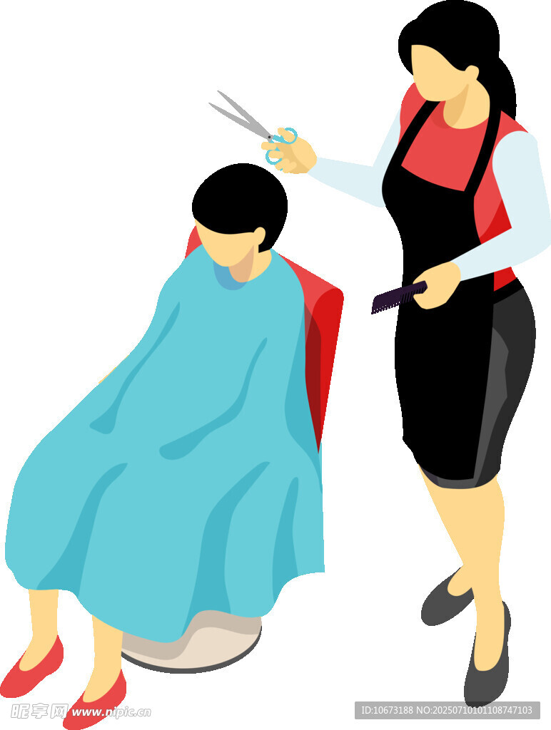 女士为顾客理发场景