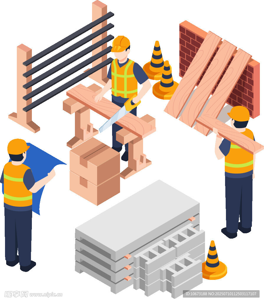 工人进行建筑材料作业场景