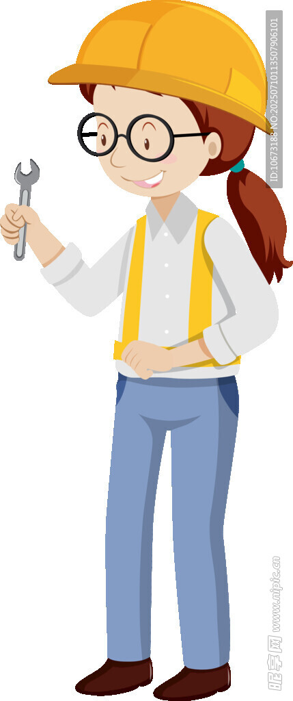 女工程师手持扳手工作图