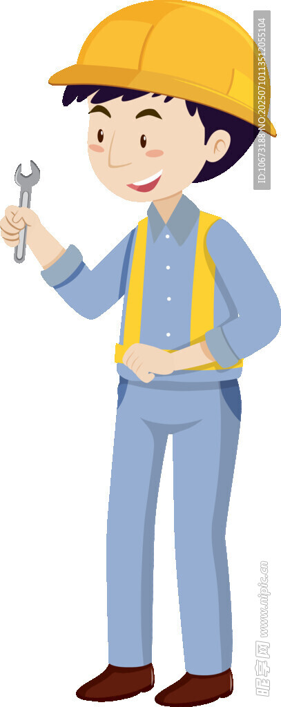 戴安全帽的工人手持扳手