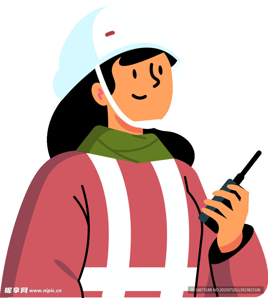 女建筑工人手持对讲机