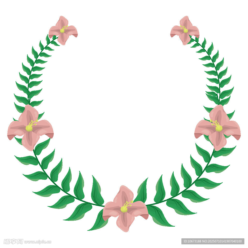 粉色花朵绿叶装饰花环