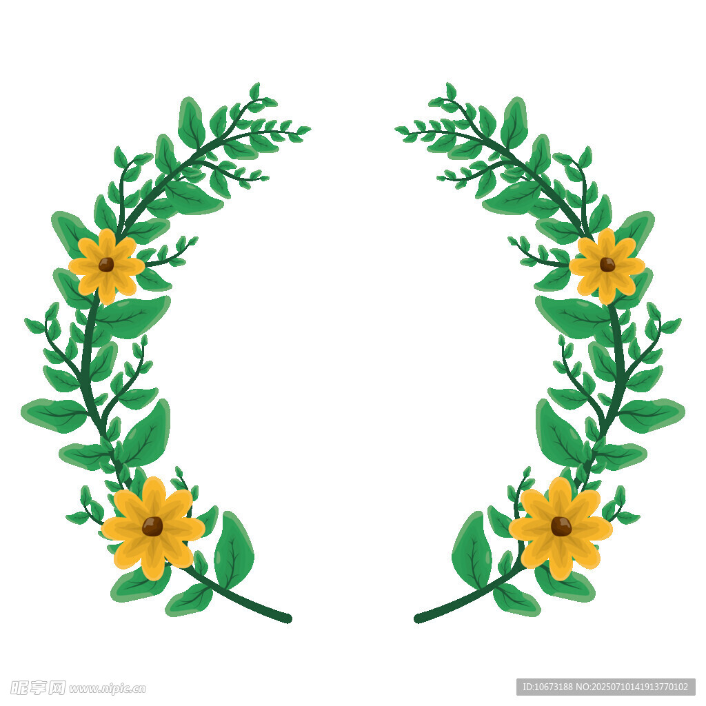 黄色花朵绿叶花环图案