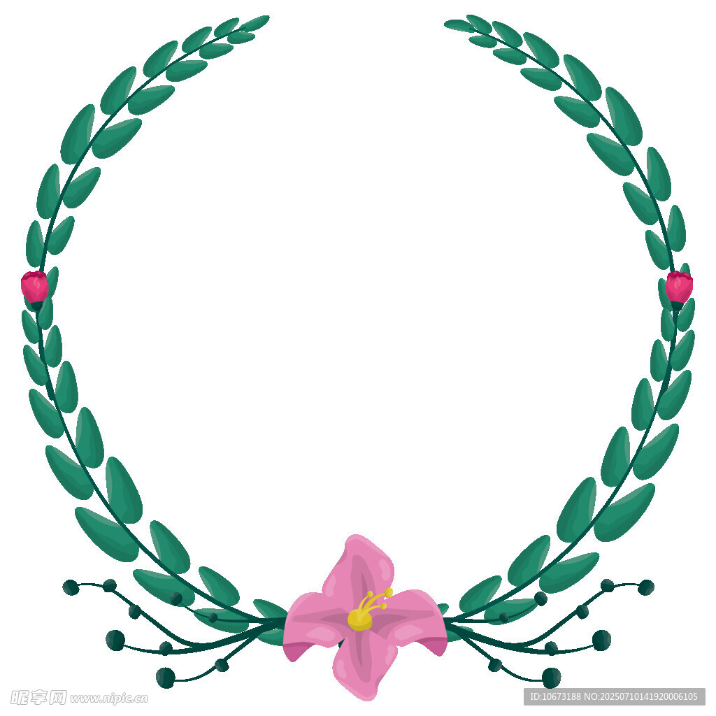 绿叶粉花装饰花环