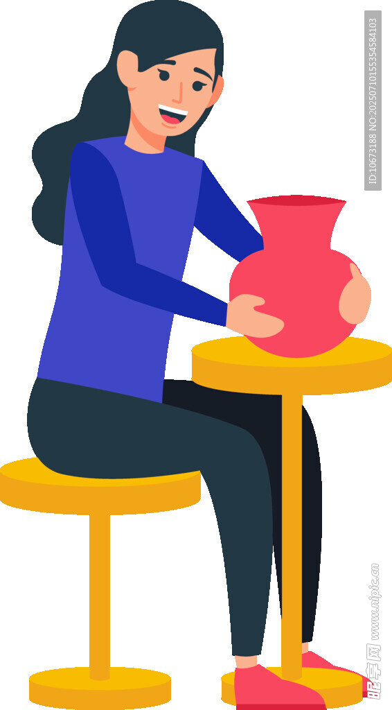 女子专注制作陶艺作品