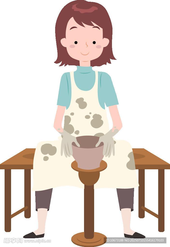 女孩专注陶艺制作