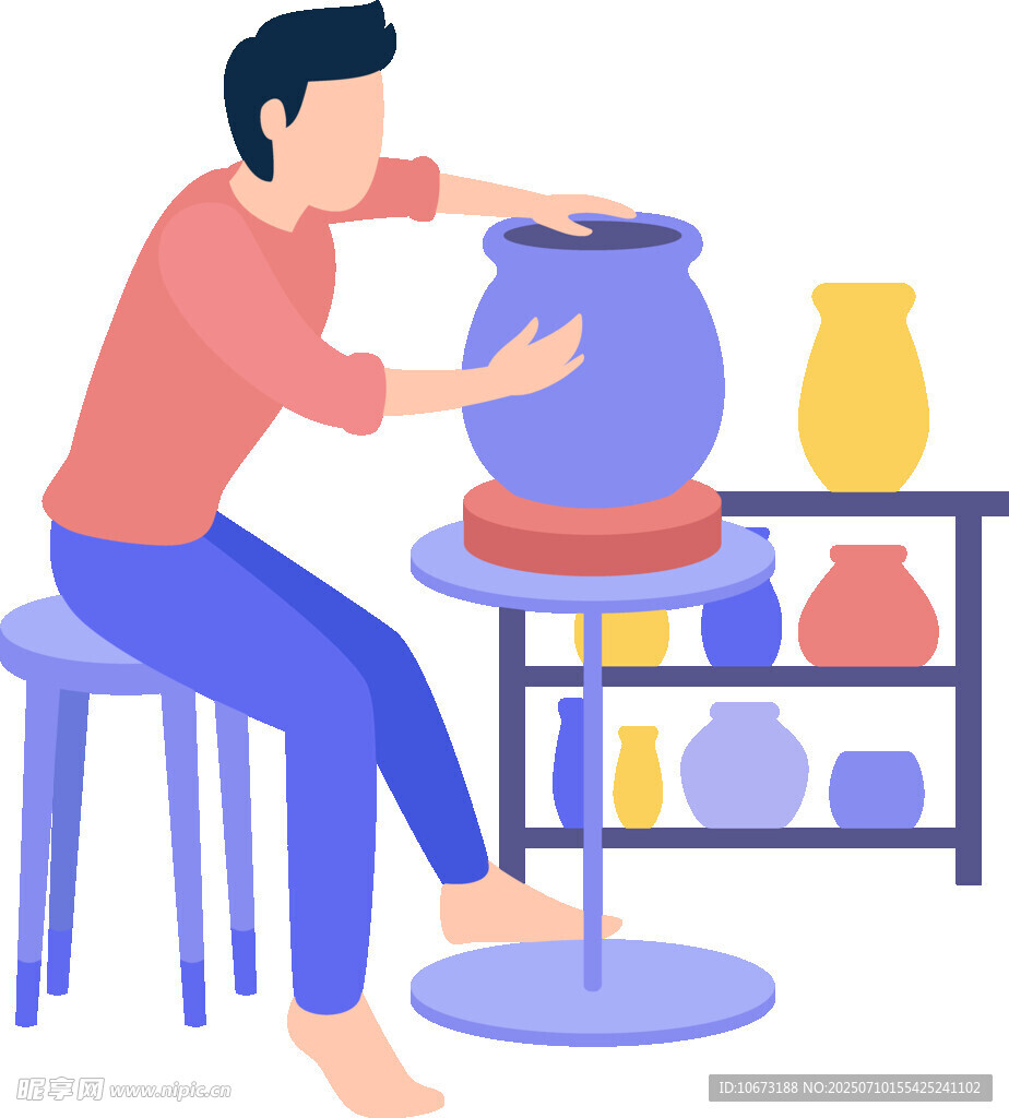 陶艺师专注制作陶罐