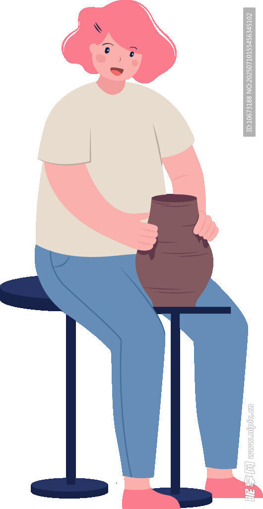 坐着的红发女士抱陶罐