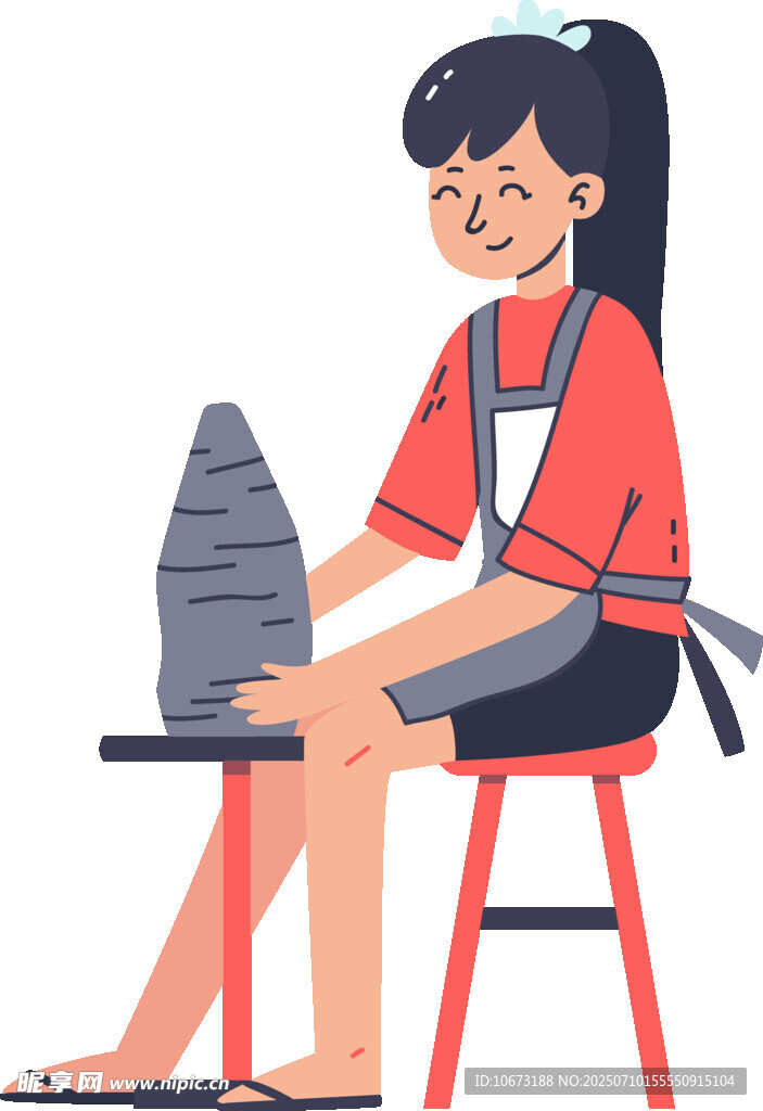女子专注进行陶艺创作