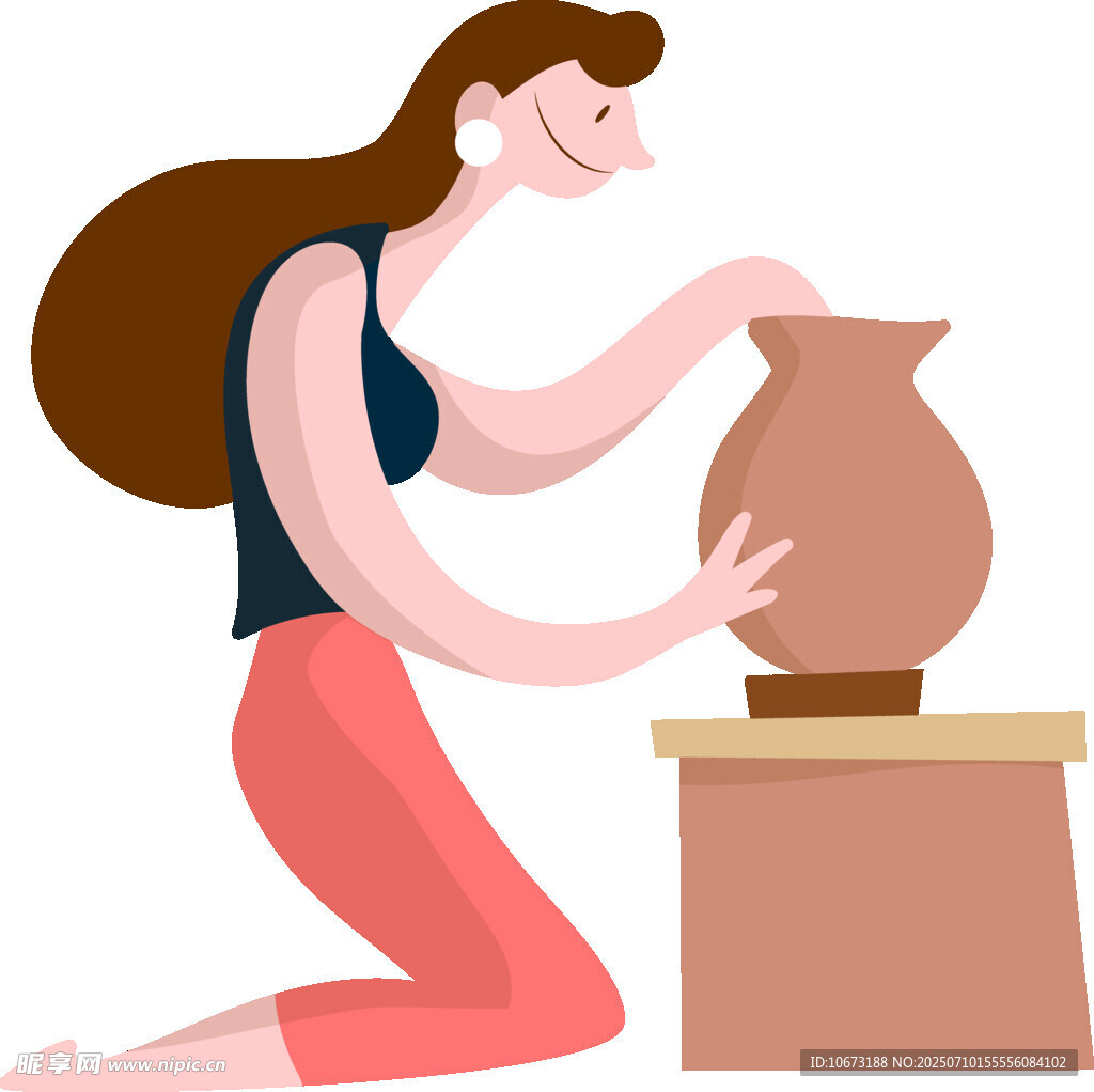 女子专注制作陶罐
