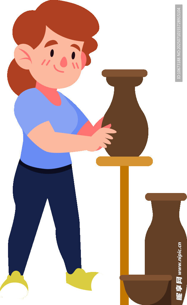 女士专注制作陶艺作品