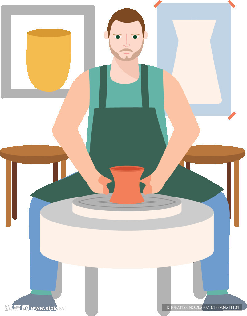 陶艺师专注制作陶罐