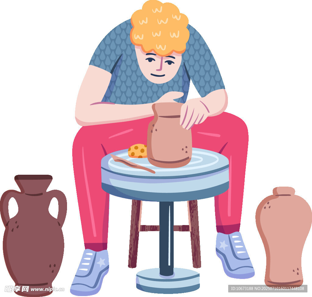 陶艺师专注制作陶罐