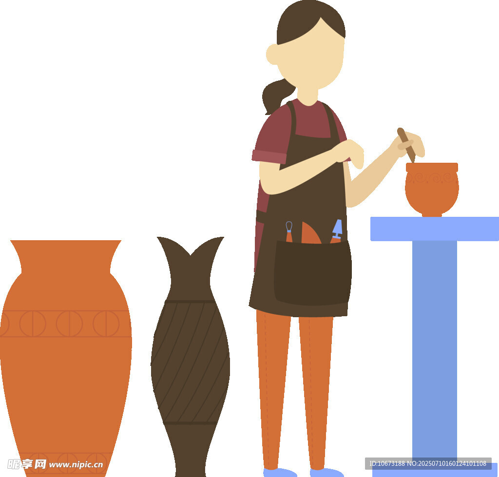 陶艺师专注制作陶瓷作品