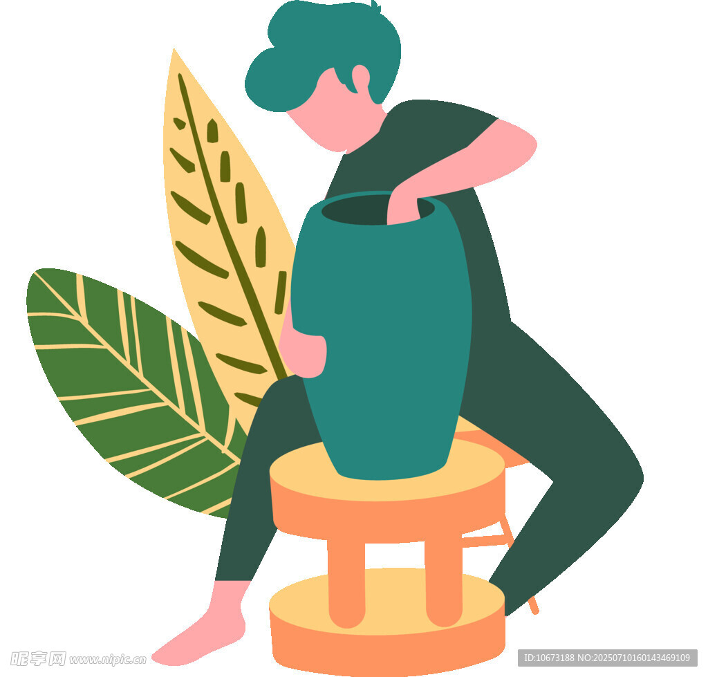 女子优雅坐姿与绿植装饰