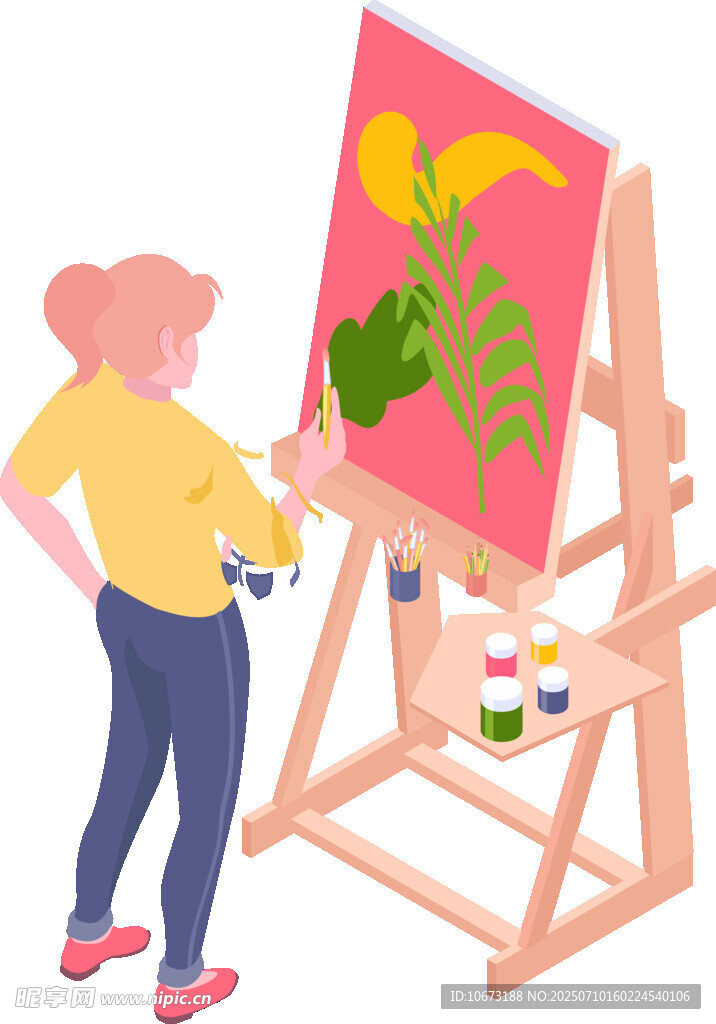 女士专注画架前作画