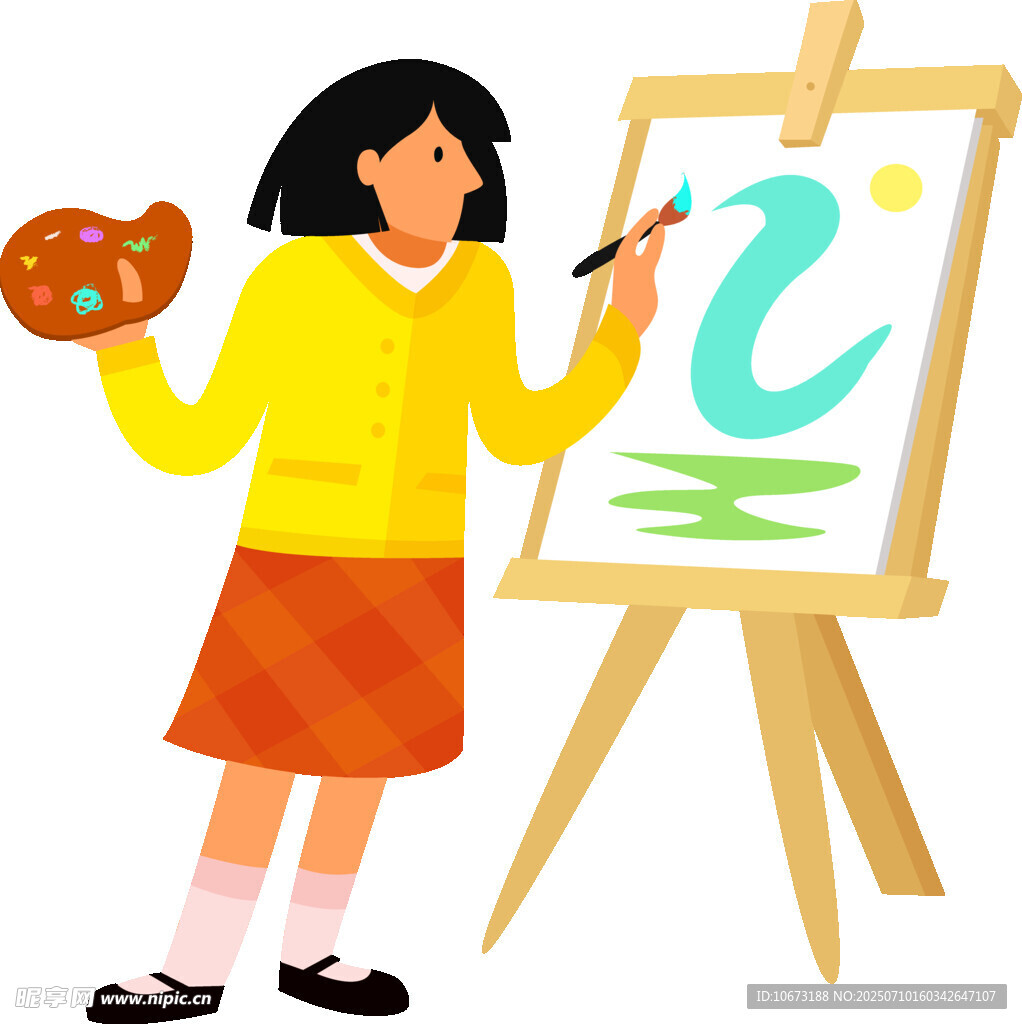 女孩专注画板前作画