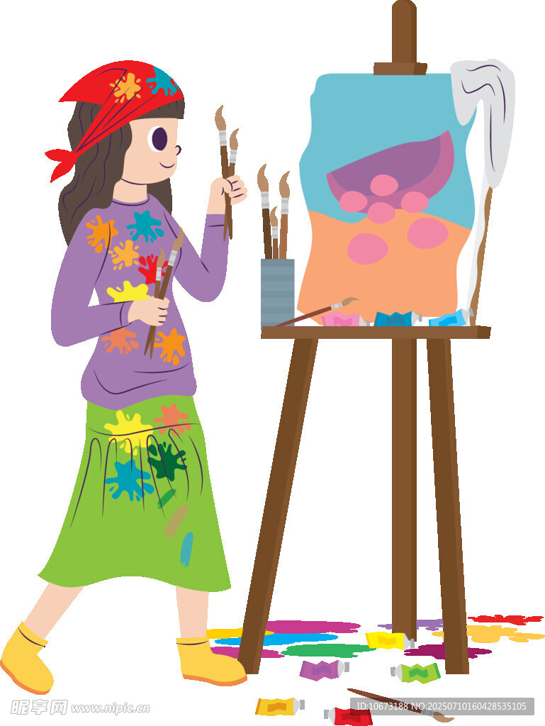 小女孩专注画画瞬间