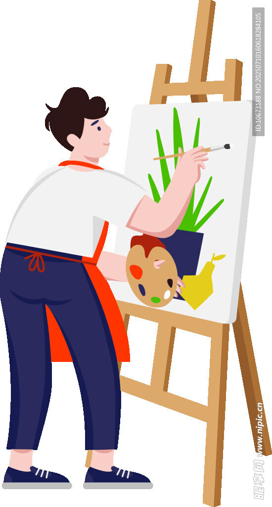 画家专注画绿植
