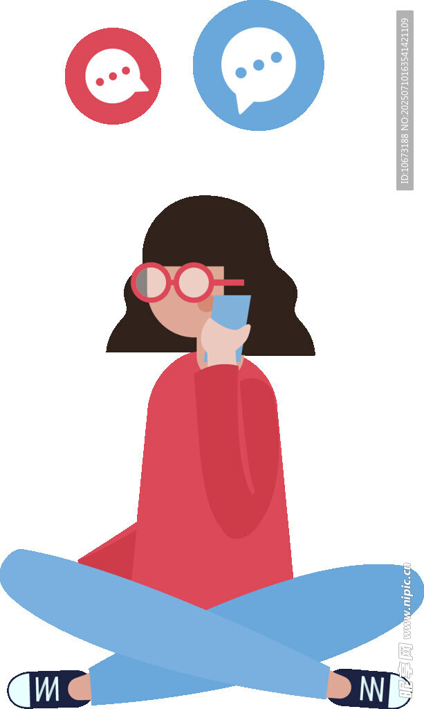 女孩坐着用手机语音聊天
