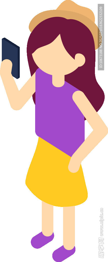 戴帽女孩手持手机拍照