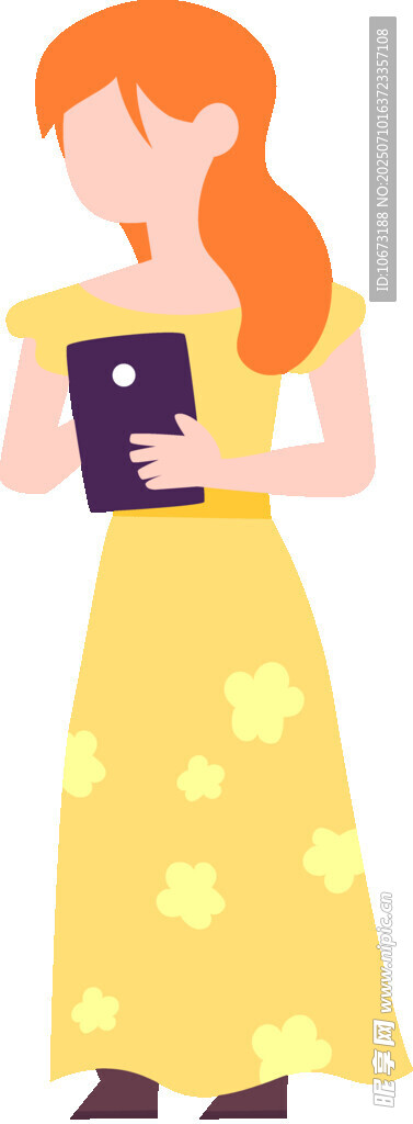 女孩手持书本的可爱插画