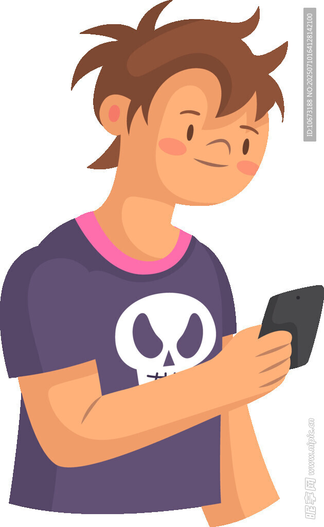 男孩专注玩手机