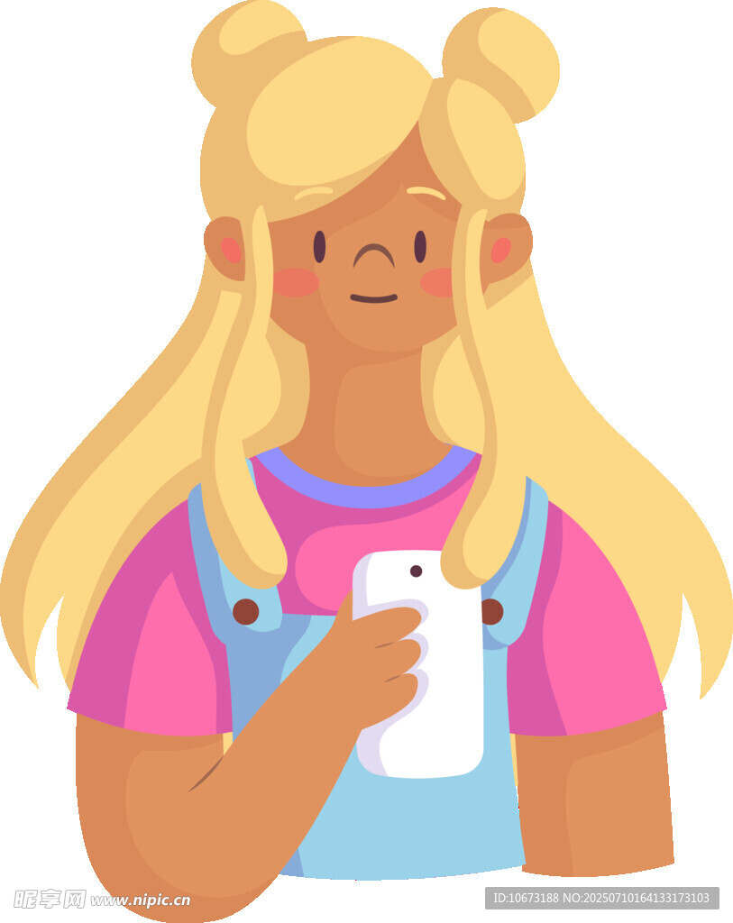 扎双马尾女孩手持手机