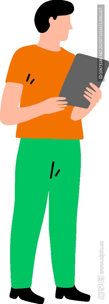 男子手持平板专注查看