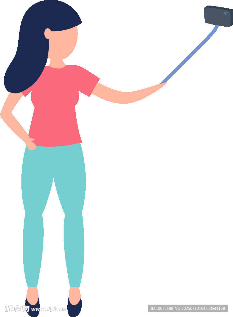 女子手持自拍杆自拍