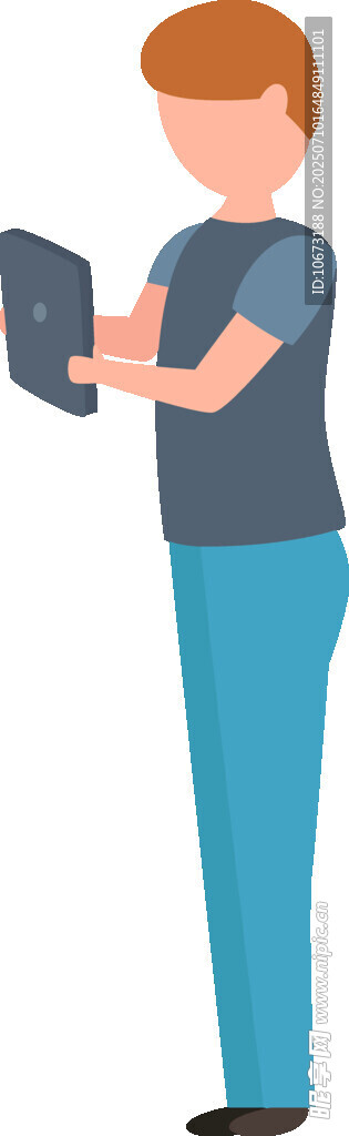 男子手持平板电脑