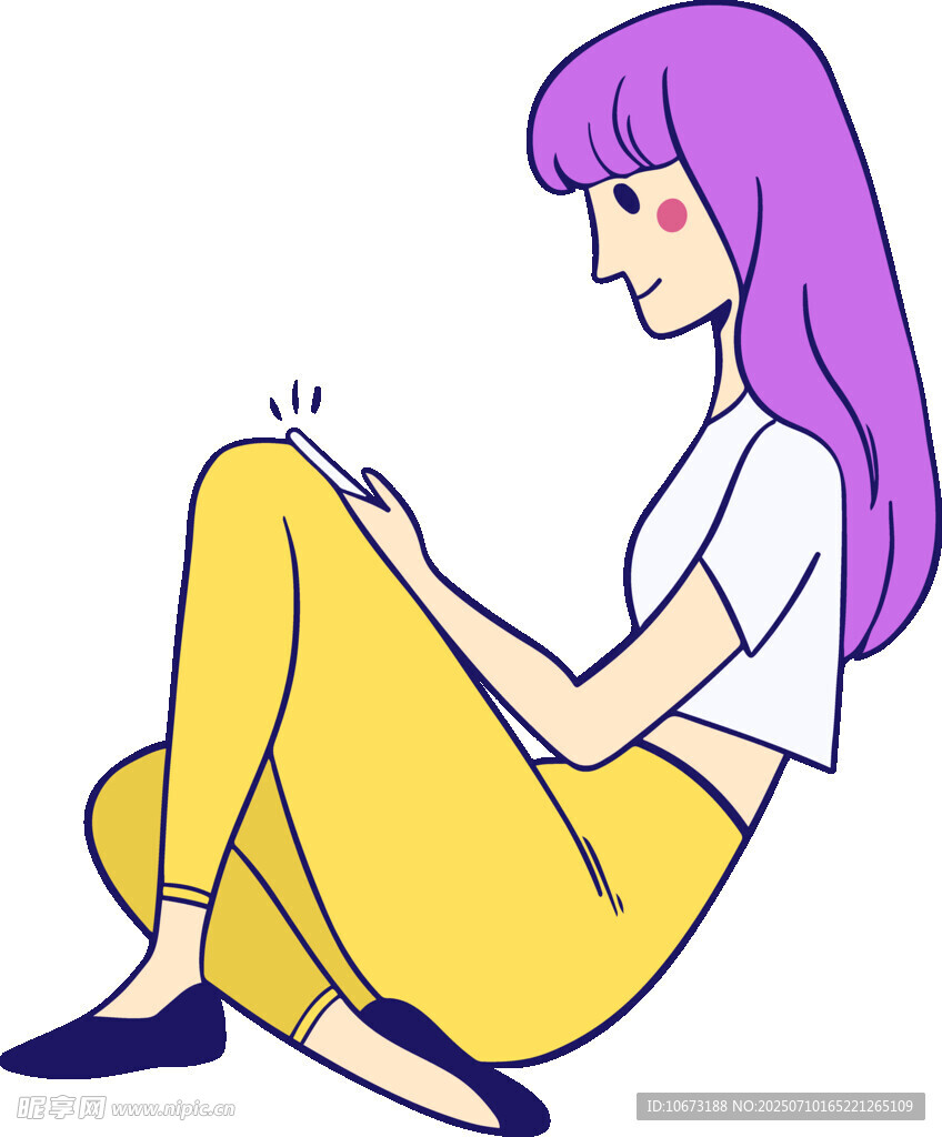 紫发女孩专注玩手机