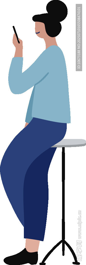 女子坐凳专注玩手机