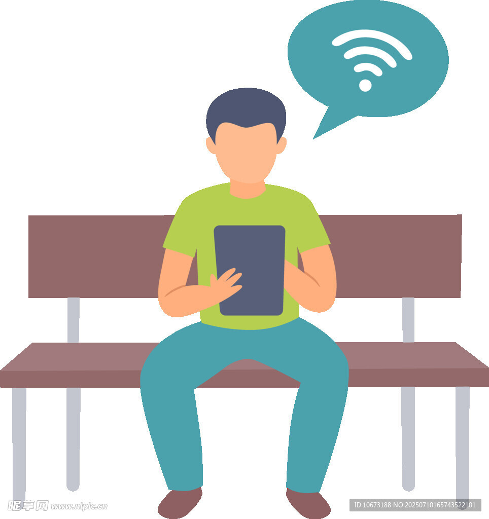 男子长椅上用平板连WiFi