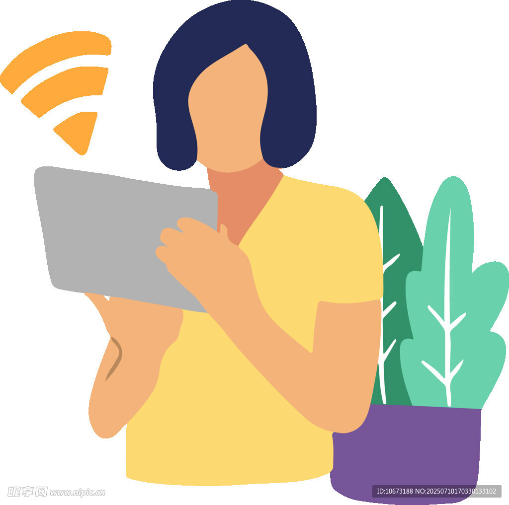 女子手持平板连WiFi场景
