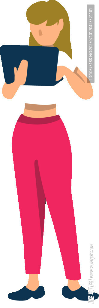 女子手持平板站立
