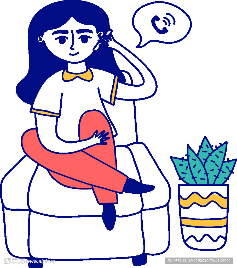女孩惬意坐着打电话