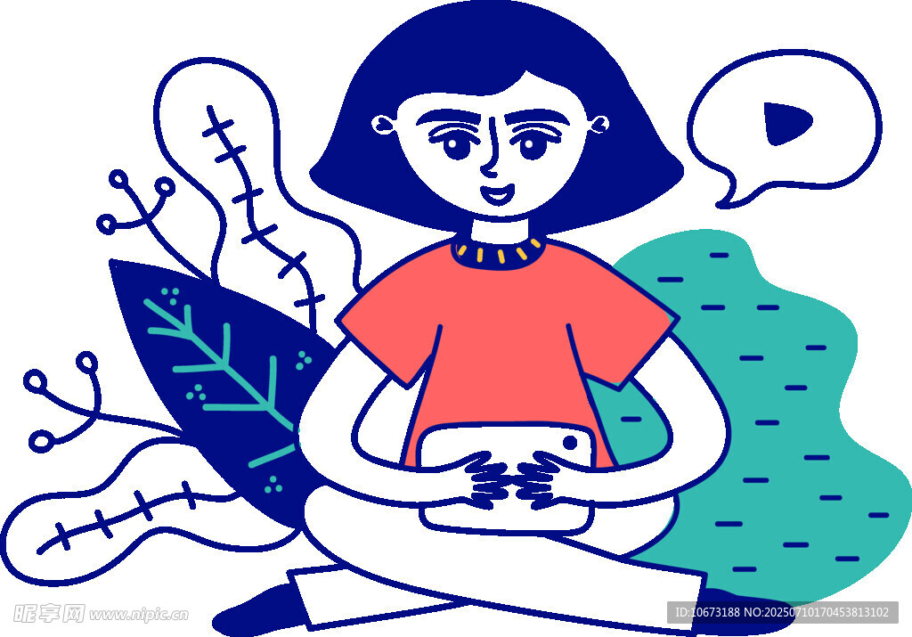 女孩专注玩游戏的惬意时刻