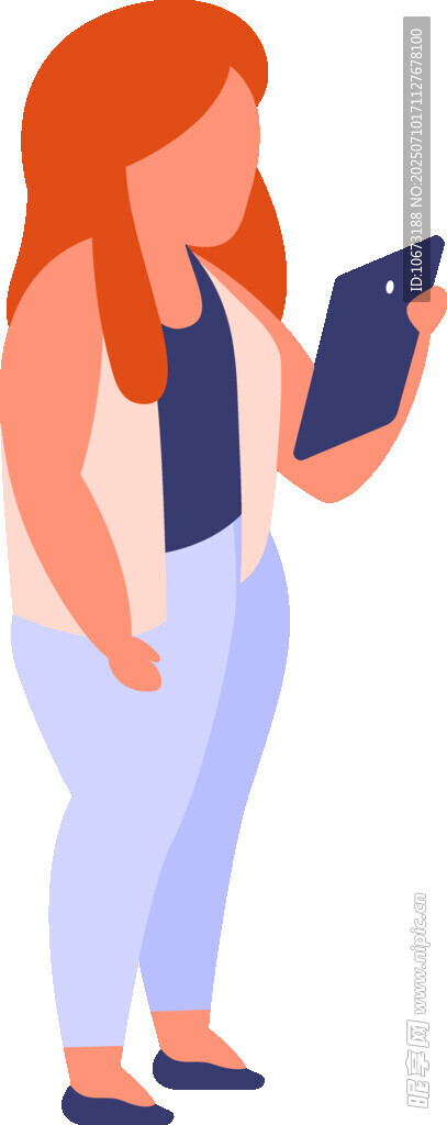 手持平板的红发女子