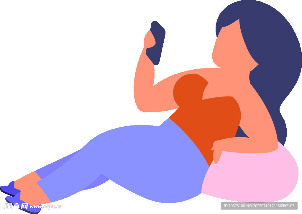 女子惬意躺卧玩手机
