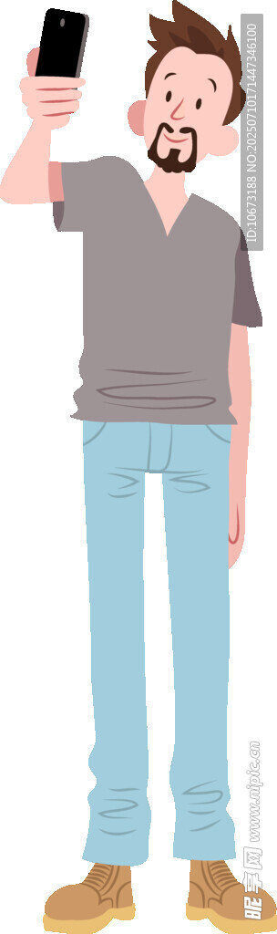 男子手持手机自拍